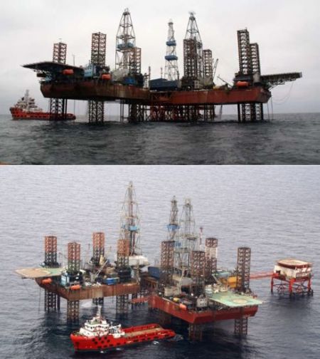 СПБУ "Сиваш" и "Таврида" у МСП-17 Штормового газоконденсатного месторождения в Черном море